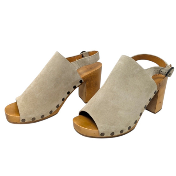 Sezane Dakota Stone High Heel Beige Clogs Mules Sandals 40 - Picture 3 of 8